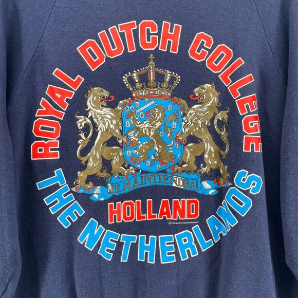 ROYAL DUTCH COLLEGE Sweatshirt Mens L HOLLAND NETHERLANDS Fleece Pullover Blue - Picture 7 of 13